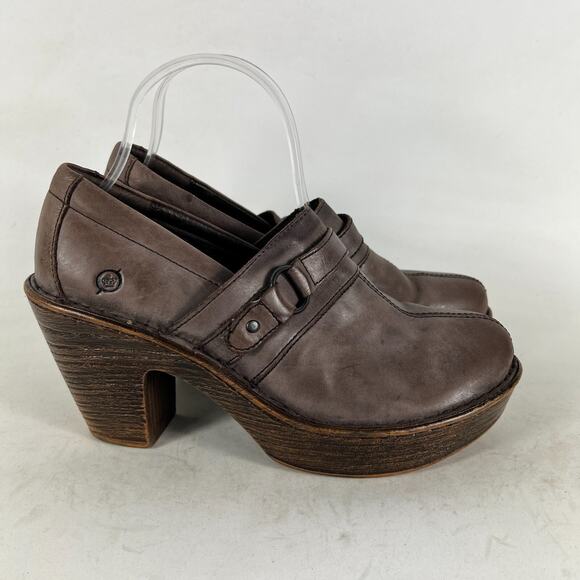 Born Haddon Platform Clogs Womens 9 Brown Leather Slip-On Round Toe Comfort Shoe - Picture 2 of 10